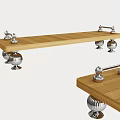 Modern Landscape Seat With Wooden Top And Metal Spherical Supports For Outdoor Use