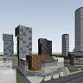 Modern High Rise Office Buildings In Urban Cityscape With Architectural Design Elements