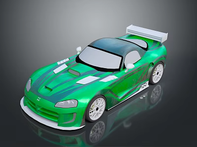 Green Sports Car With Aerodynamic Body And Racing Stripes Rear Spoiler And Alloy Wheels Design 3d model