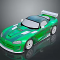 Green Sports Car With Aerodynamic Body And Racing Stripes Rear Spoiler And Alloy Wheels Design