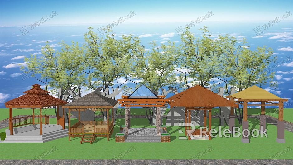 New Chinese Style Pavilion Wooden Pavilion Anticorrosive Wooden Pavilion Landscape Pavilion model