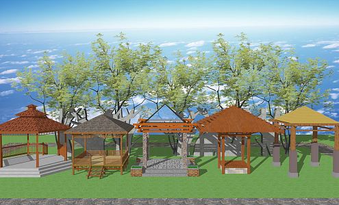 New Chinese Style Pavilion Wooden Pavilion Anticorrosive Wooden Pavilion Landscape Pavilion 3d model