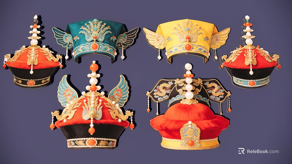 Traditional Chinese Hanging Ornaments With Intricate Gold Embroidery And Colorful Beads 3d model 