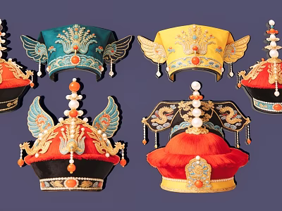 Traditional Chinese Hanging Ornaments With Intricate Gold Embroidery And Colorful Beads 3d model