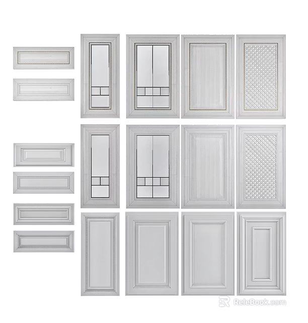 Various Cabinet Door Designs With Different Panel Patterns And Styles 3d model 