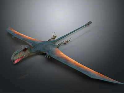 3D Rendered Pterosaur Model With Blue Green Body And Orange Black Gradient Wings 3d model