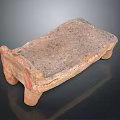 Ancient Pottery Rectangular Artifact With Four Legs And Red Traces On Dark Reflective Surface 3d model