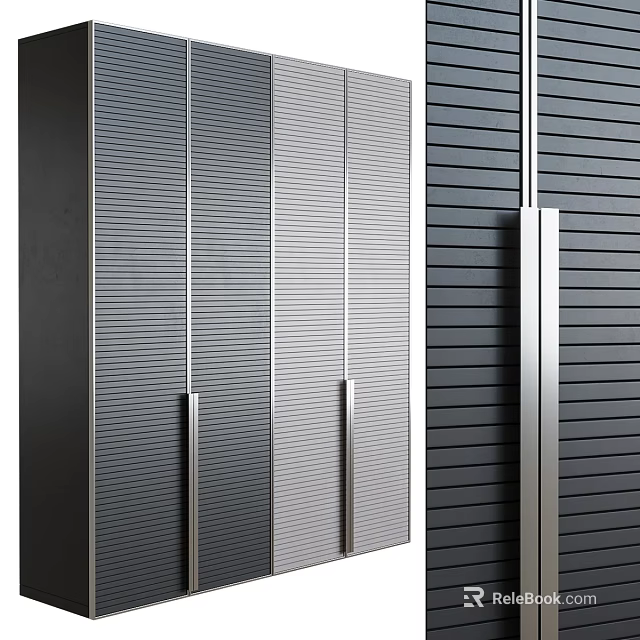 Modern Wardrobe Design With Vertical Striped Panels And Metal Handles 3d model 