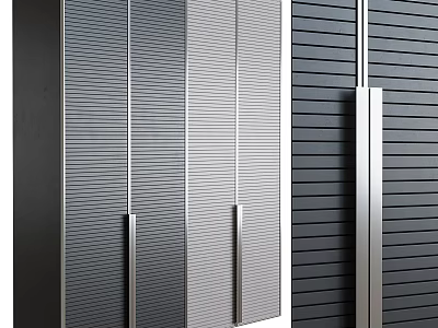 Modern Wardrobe Design With Vertical Striped Panels And Metal Handles 3d model