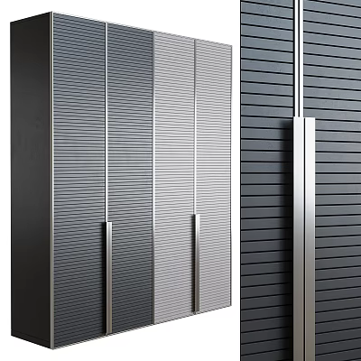 Modern Wardrobe Design With Vertical Striped Panels And Metal Handles 3d model