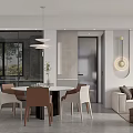 Modern Dining Living Room Interior Design With Round Table Sofa And Pendant Lighting 3d model