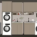 Modern Laundry Cabinetry Featuring Washing Machines Countertop Faucet Storage And Plants