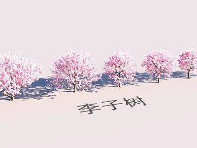 Garden Landscape Design With Row Of Blooming Plum Trees And Pink Blossoms 3d model