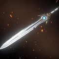 Decorative Sword With Blue Gemstone And Glowing Sparks On Dark Background