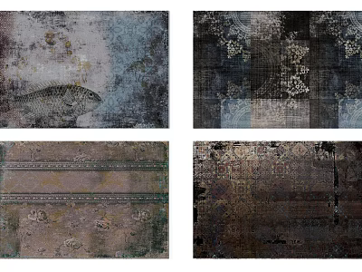 Various Square Carpets With Vintage Patterns Distressed Textures And Artistic Designs 3d model