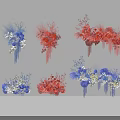 Colorful Floral Art Installation With Blue Red White Flower Arrangements And Decorative Design