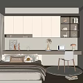 Tatami Bedroom Interior Design With Comfortable Bed Pillows Desk Area Chair And Cabinets