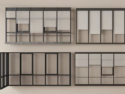 Modern Floor-to-Ceiling Windows Design With Black Frames And White Blinds Interior 3d model