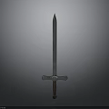 Medieval Sword With Metal Blade And Wooden Hilt Isolated On Gray Background