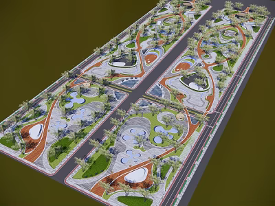 Park Landscape Design With Curved Paths Green Spaces And Water Features 3d model