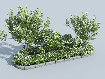 Large And Small Dense Shrubs In Curved Arrangement With Gray Stone Border 3d model