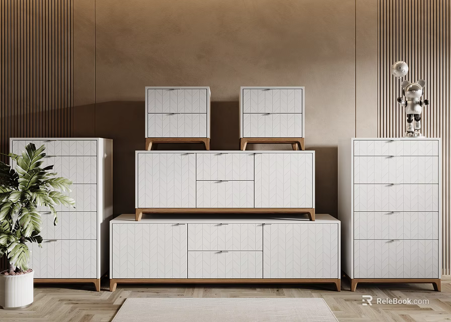 Elegant Modern Entryway Cabinets And Side Cabinets With White Drawers And Storage 3d model 