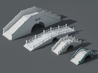 Various Stone Arch Bridge Designs With Staircases Railings And Arches 3d model