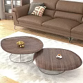 Oval Wooden Coffee Tables With Metal Frames Fruit Bowl And Coffee Cup In Living Room
