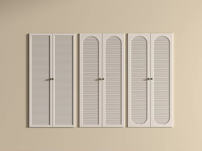 Modern White Wardrobe Doors With Louvered Design And Simple Handles 3d model