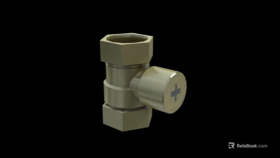 Metal T Shaped Pipe Fitting With Cross Knob And Threaded Connections 3d model 