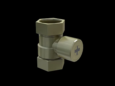 Metal T Shaped Pipe Fitting With Cross Knob And Threaded Connections 3d model