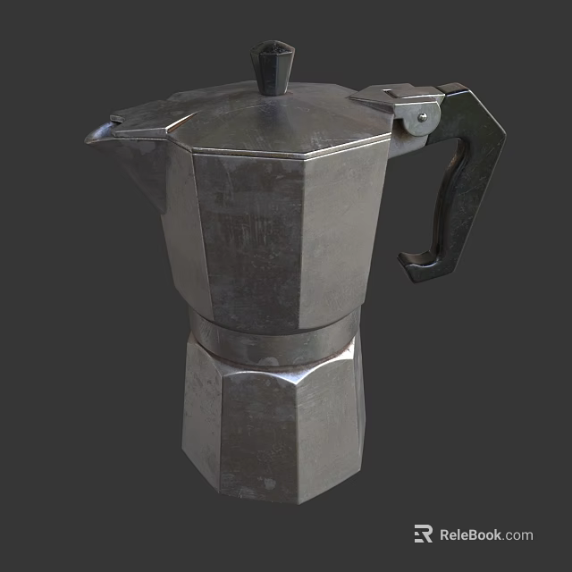 Cafe Essential Stainless Steel Moka Pot With Geometric Design For Coffee Making 3d model 