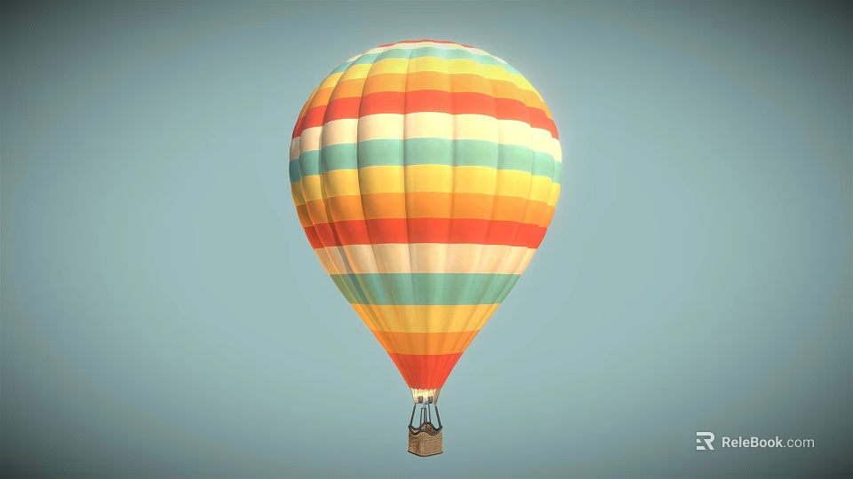 Colorful Striped Hot Air Balloon Amusement Equipment With Light Blue Sky Background 3d model 
