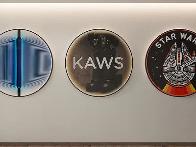 Modern round frame painting decorative painting 3d model