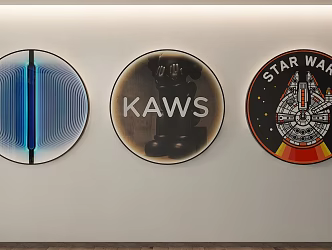 Modern round frame painting decorative painting 3d model