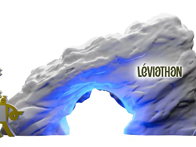 Icy Archway Photo Spot At Léviathon With Blue Lit Snowy Texture And Golden Logo 3d model