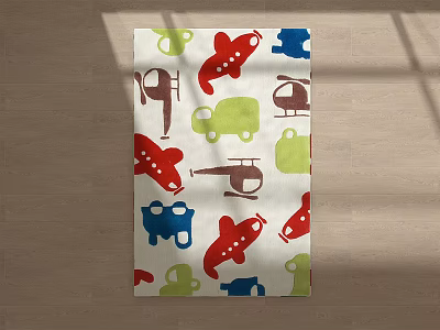 Playful Colorful Square Rug With Transportation Vehicle Patterns For Kids Playroom 3d model