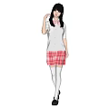Young Woman In White School Uniform Shirt Red Plaid Skirt And Red Bow Standing Gracefully