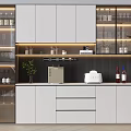 Modern Wine Cabinet With Glass Doors Bottles Glassware White Cabinets And Coffee Machine