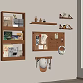 Organized Wall Storage With Wooden Shelves Cork Board Books Hooks And Decorations