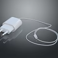 White Laptop Charger with USB Cable on Smooth Black Surface and Reflection 3d model