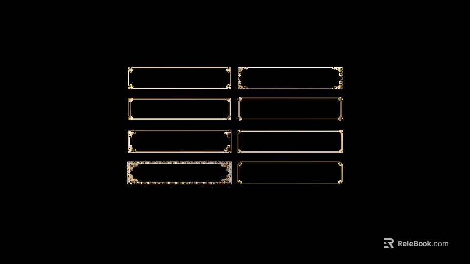 Decorative Gold Lines Ornate Frames Set on Black Background Vintage Design Elements 3d model 