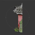 Traditional Chinese Architecture With Red Gate Grey Tile Roof White Brick Wall And Green Plants