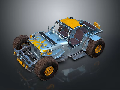 Yellow And Silver Off Road Car With Large Tires Open Design And Front Seats 3d model