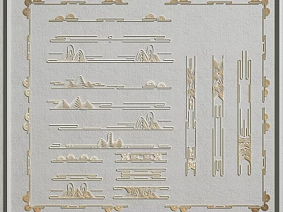 Golden Decorative Carvings With Linear Patterns Mountain Wave Motifs And Border Designs 3d model