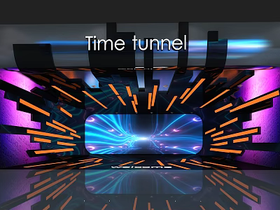Futuristic Bar Interior With Time Tunnel Design Neon Lights And Reflective Floor 3d model
