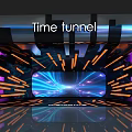 Futuristic Bar Interior With Time Tunnel Design Neon Lights And Reflective Floor