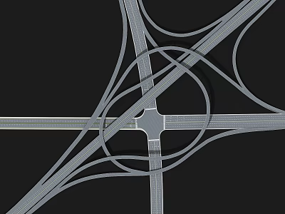 Complex Interchange Bridge Structure With Multi Lane Road Junctions And Curved Ramps 3d model