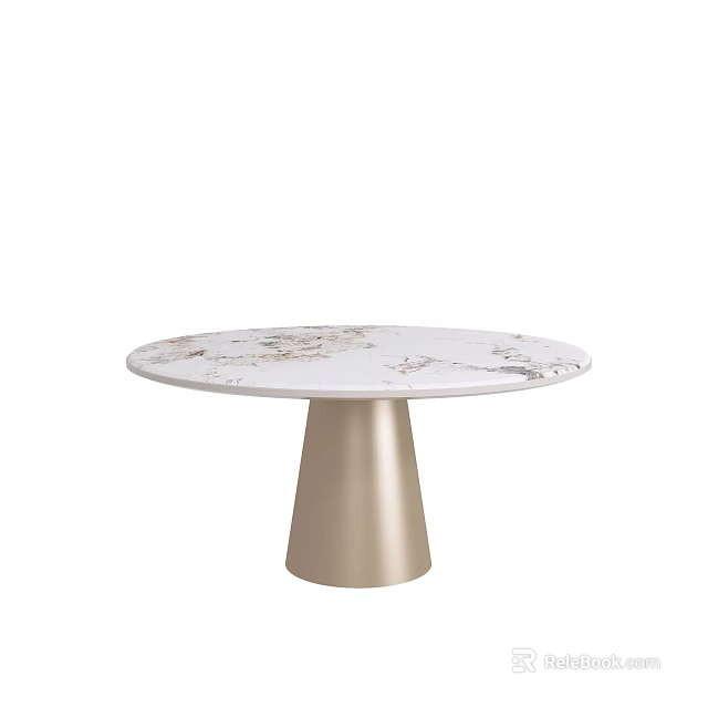 Elegant Round Dining Table With Marble Tabletop And Gold Base 3d model