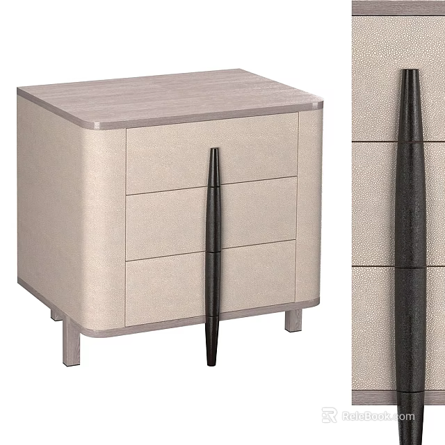 Modern Bedside Table With Light Gray Wooden Top Beige Fabric Drawers And Black Metal Handles 3d model 